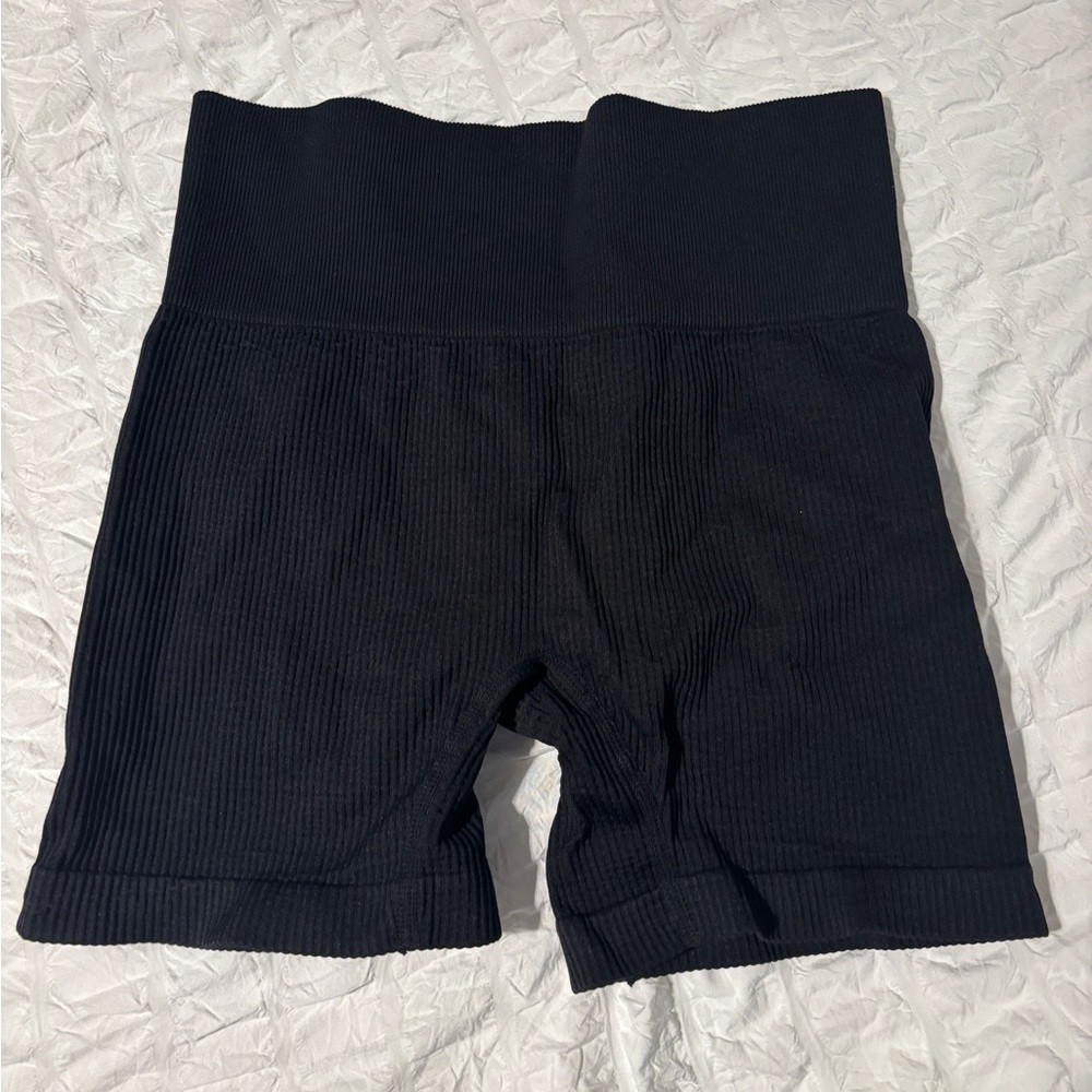 Black Ribbed Gym Shorts